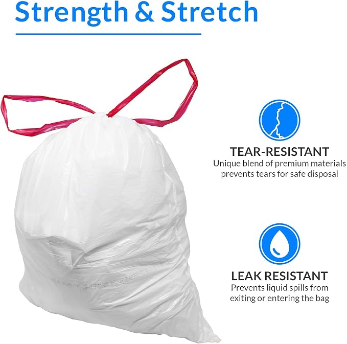 Reli. 2-4 Gallon Trash Bags Drawstring | 250 Count | 18"x 20" | White | Small Garbage Bags 4 Gallon - Drawstring Handles | Trash Can Liners 2 Gal - 3Gal - 4 Gal | Small Bin Liners