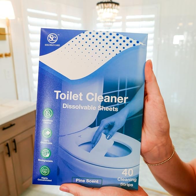 Dissolvable Toilet Bowl Cleaner Sheets: Pine Scent, 40 Sheets | Stain-Removing, Bleach-Free, Septic-Safe, Just 1 Quickly-Dissolving Sheet for a Clean Toilet Bowl, for Home, Travel & Office