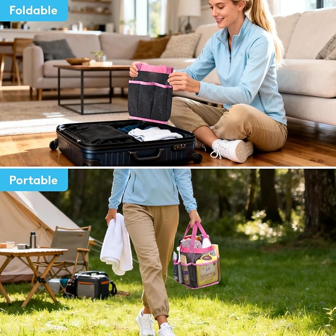 Lifewit Mesh Shower Caddy Portable for College Dorm Room Essentials with 7 Pockets, Freestanding Hanging Organizer Basket, Quick Dry Tote Bag for Camping, Bathroom, Beach, Travel, 1 Pack, Pink | 2 Handles, Freestanding, Quick Dry Tote Bag, 7 Pockets, f...