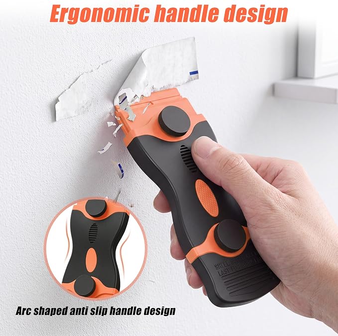2 Pack Double-Ended Razor Blade Scraper, 30 Blades (Orange) | Multi-Purpose Tool for Glass, Cooktop, Sticker Removal, Paint & Gum Cleaning