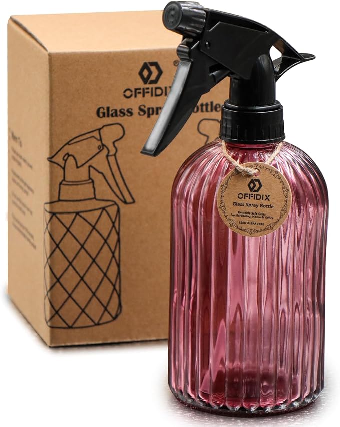 OFFIDIX Glass Spray Bottle, Plant Mister 13.5 oz Adjustable Nozzle Amaranth | Fine Mist Pressure Watering Can Glass Spray Bottle, 400ml Handheld Empty Vintage Spray Bottles for Garden Plants Cleaning