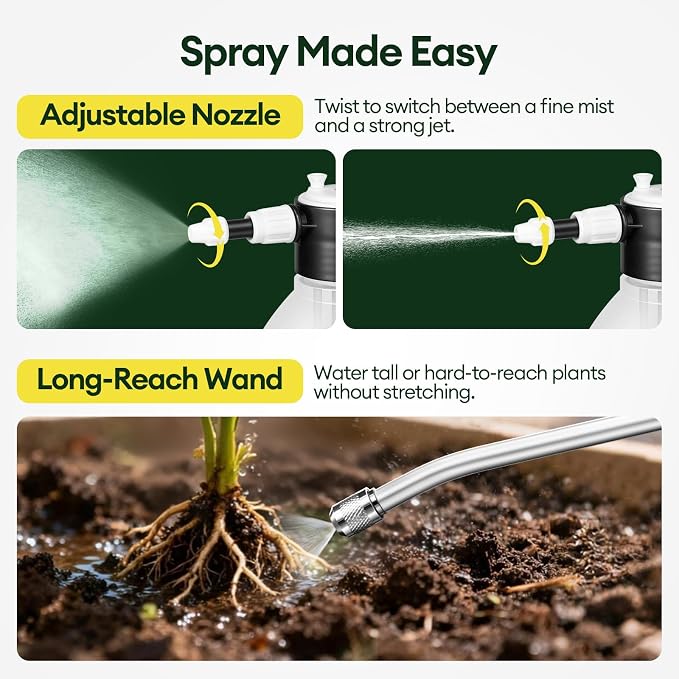 MAYGROVE 50oz Pump Sprayer, Hand Water Spray Bottle | Clear Plant Sprayer with Side Filling Port, Measuring Cup, Adjustable Nozzles, Safe Pressure Relief Valve for Indoor Plant