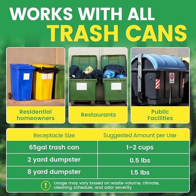 5LB Garbage Can Deodorizer & Liquid Waste Absorber | Absorbs moisture from wet waste and helps control odors in outdoor bins, trash cans, dumpsters, and waste containers.