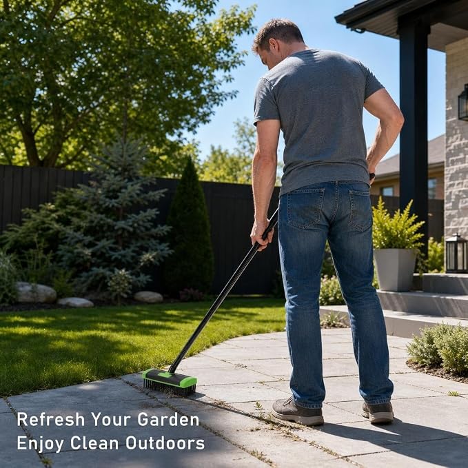 3-in-1 Versatile Weed Brush Combo Set, Floor Scrub Brush | With Long Handle, Deck Brush Gap Cleaning Brush & Metal Weeding Hook for Patio,Concrete, Driveway &Outdoor Cleaning(2-Set)