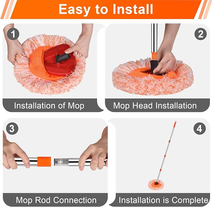 Wall Mop Set, 4 Mop Head + 87”Handle Dust Mop for Ceiling,Baseboard & Floor | Baseboard Cleaner Tool with Handle,360°Rotating Wall Cleaning Baseboard Tool,Wall Cleaner Mop for Ceiling Fan Cleaner Duster
