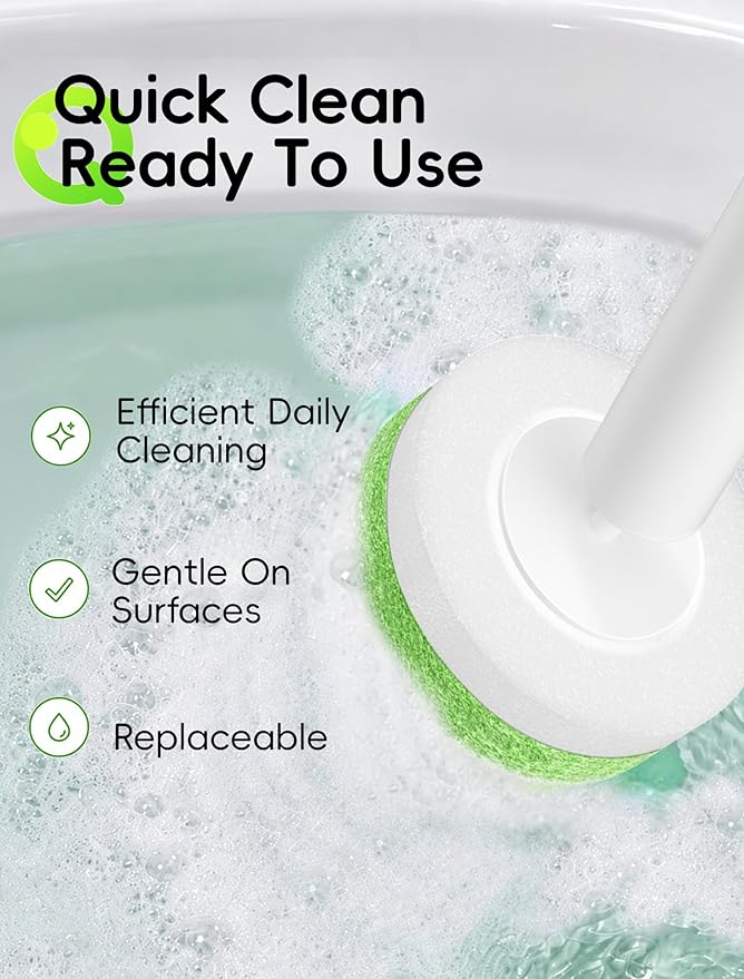 Wall Mounted Disposable Toilet Brush System with Holder, Toilet Bowl Cleaning Wand with Green Refills and One-Button Release, 2 Wands and Holders with 52 Green Refills