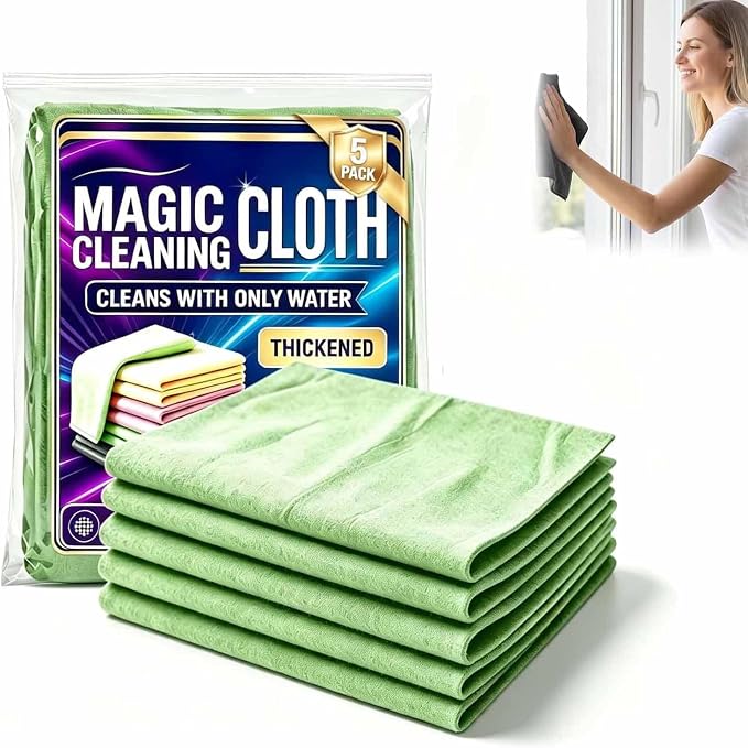 Yicengy 5 Pack Genie Magic Cleaning Cloth, XXL Microfiber Streak Free Magic Cloth, Reusable Lint Free Cleaning Towels for Glass, Stainless Steel, Washable Household Rags, Screens, Cars (Green)