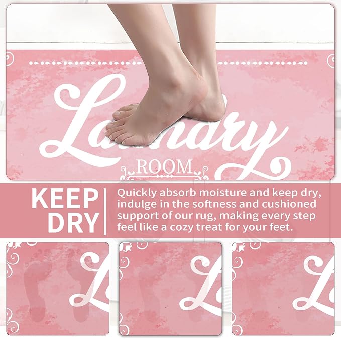 XLHOMO Laundry Room Rugs and Mats, 17.7"x45" Pink Laundry Room Rug Runner Non Slip, Washable Anti Fatigue Laundry Floor Mat for Mudroom, Kitchen, Washroom, Bathroom, Hallway, Entryway Carpet Decor