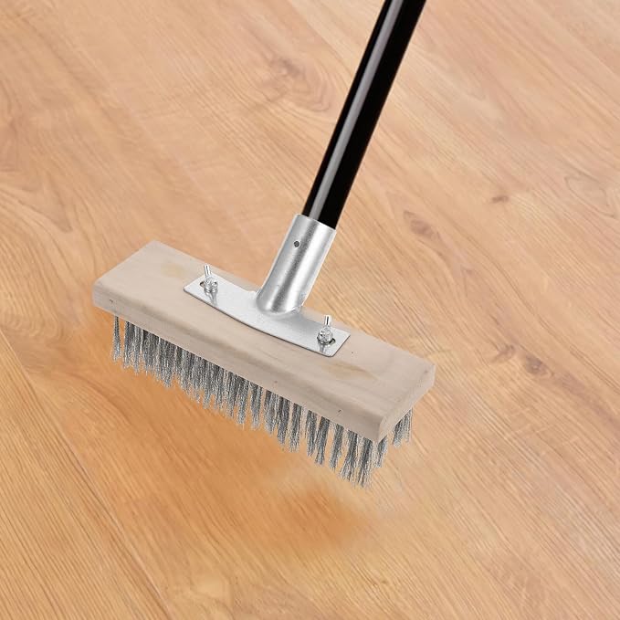Heavy Duty Floor Scrub Brush Stainless Steel Wire 20cm Head Moss Remover Road Cleaning Brush for Outdoor Concrete and Stone Surfaces Cleaning