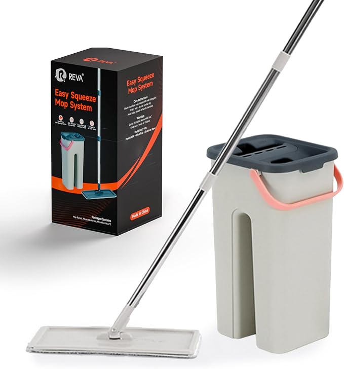 360° Microfiber Flat Mop with Hands-Free Self-Cleaning Bucket, Wash & Dry Dual Chamber System, Adjustable Handle, Includes 2 Microfiber Mop Pads, Wet & Dry Floor Cleaning - (LV-F02)