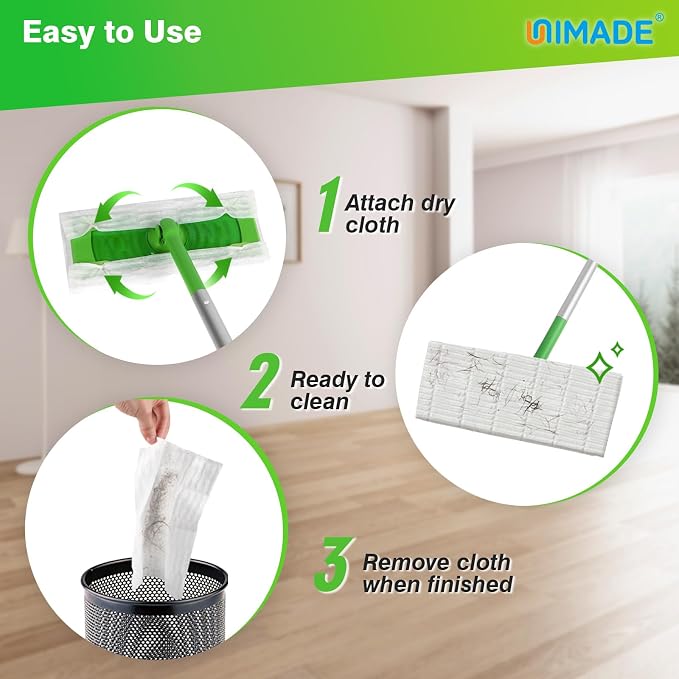 UNIMADE Dry Sweeping Cloths, 52 Count Mop Refills | Compatible with Swiffer Sweeper - Disposable Duster Refill Mops for Cleaning Hardwood Floor Dust