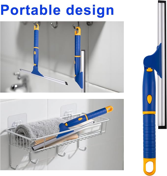 10" Swivel Window Cleaning Squeegee, All-Purpose Anti-Slip Window Squeegee with 2 Blades, Window Cleaner Tool Bathroom Squeegee for Shower Doors, Tile Shower Walls，Mirrors,Car Windshields