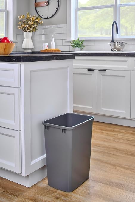 Rev-A-Shelf Double Pullout Garbage Trash Cans for Kitchen Cabinets, 35 Qt | Replacement Large Capacity Waste/ Recycling Bins for Kitchen Cabinet Pullouts, Gray, RV-35-13-2