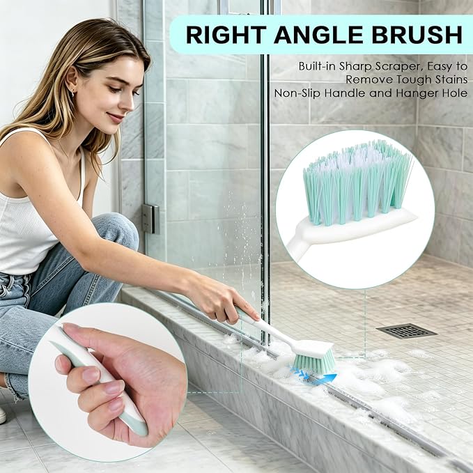 3 Pack Bathroom Scrub Brush Set, Heavy-Duty Scrub Brushes for Cleaning | Green Scrubbing Brush with Non-Slip Handle and Stiff Bristles for Cleaning Floor, Bathtub, Tub, Tile, Gap, Kitchen, Sink