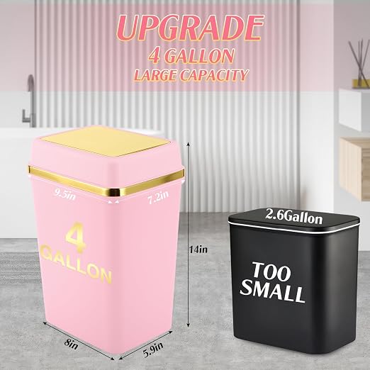 3 Pack Bathroom Trash Can with Lid 4 Gallon Small Trash Can with Swing LidBathroom Garbage Can with 225 Counts Trash Bags for Kitchen Bedroom Office(White Pink Green)