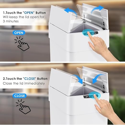 Arlopu 18.5 Gal Automatic Trash Can, 70L Motion Sensor Garbage Bin | Touchless Brushed Stainless Steel Wastebasket, W/Butterfly, Soft-Close Lid, for Living, Dinning Room, Kitchen (White)