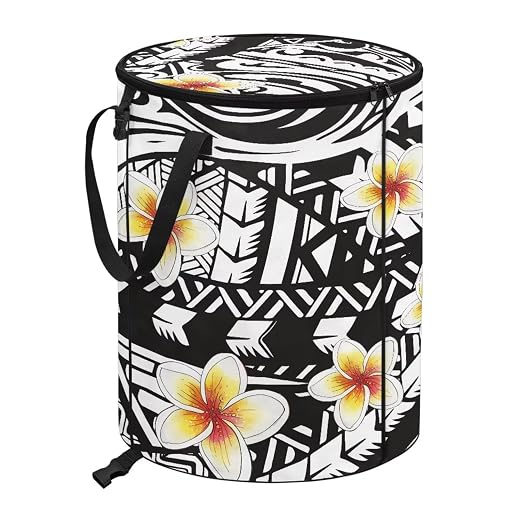 BIGCARJOB Polynesia Floral Recycle Trash Can Storage Outdoor Portable Trash Can Large Pop-Up Waste Bin Bag for Camping Beach Travel, 22.83x17.71 in