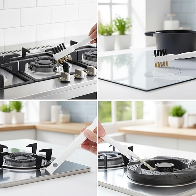 Gas Stove Top Cleaner Set - Kitchen Cleaning Scrub Brush with Cooktop Scraper + Scraper Tool, Household Cleaning Tools & Scrubber for Range Hood Grease Grime