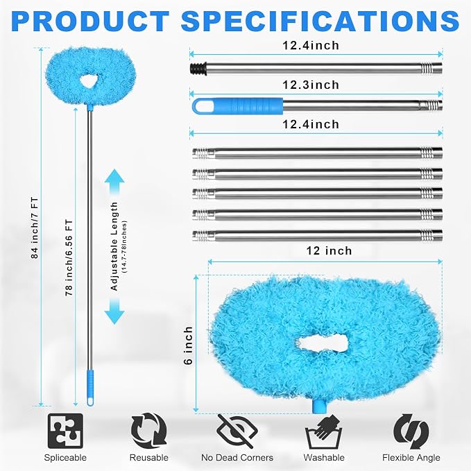 Storystore Ceiling Fan Cleaner Duster, Adjustable Microfiber Duster | 7FT Fan Cleaner with 13-78" Pole for Cleaning Fan Blades, Cobwebs, Walls, Doors and Windows, Brush for Dust Removal