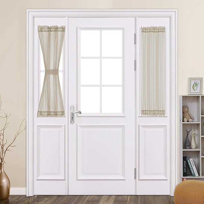MIULEE Beige 25 x 40 Inches Sidelight Sheer Curtains for French Door | Light Filtering Window Treatment, 2 Panels, Tieback