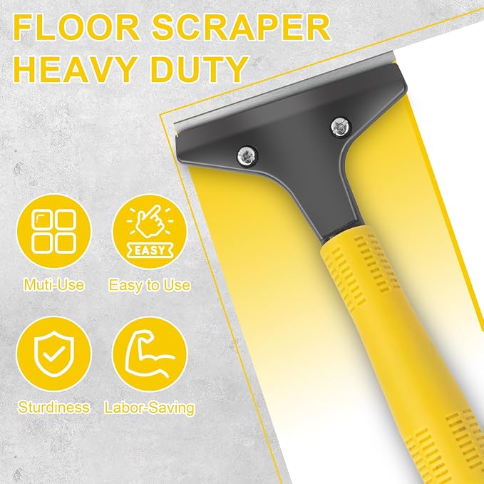 KeFanta Scraper Tool, 4" Wide Heavy Duty Floor Scraper, 45.7" Long Handle | 10PCS Extra Metal Blades, Razor Blade Scraper For Cleaning Windows Glass Shower Gum Tile Ceiling