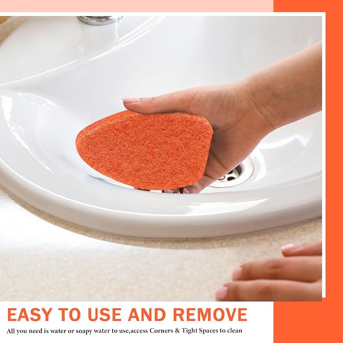 Baderke 4 Pcs Tub Tile Scrubber Cleaning Brush Pad (Without Handle), Orange | for Shower Bathroom Buildup Toilet Wall Floor, Brush Non-scratch Scouring Pads, Kitchen Sponges for Cleaning Home