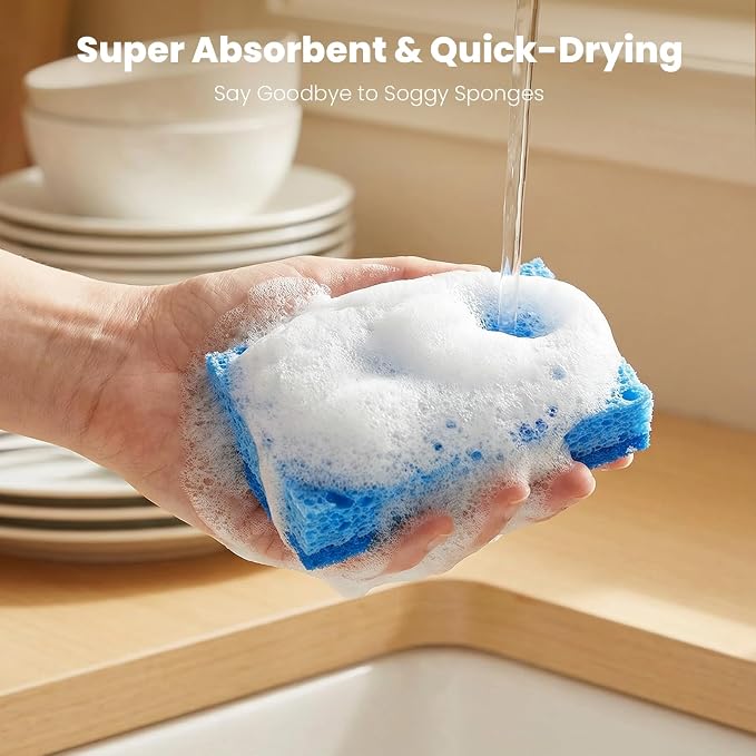 Metflavor Kitchen Sponges, 12 Count, Dual-Sided Non-Scratch Scrub Sponge | Dish Scrubber, All-Purpose Cleaning