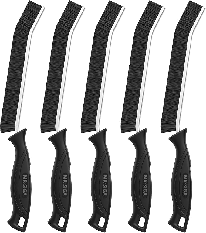 MR.SIGA Crevice Cleaning Brush, Grout Scrub Brush for Corners, Tight Spaces | Hard bristles, Heavy duty and flexible, for deep cleaning of hard to reach areas of kitchen and bathroom, 5 pack, black