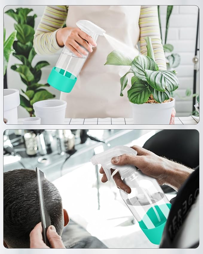 Glass Spray Bottles for Cleaning - 16 oz Spray Bottles with Silicone Sleeve | Adjustable Nozzle, Refillable, Mist&Steam, Leak-proof, Anti-slip, Spray Bottles for Hair, Cleaning Solutions, Plants, Green
