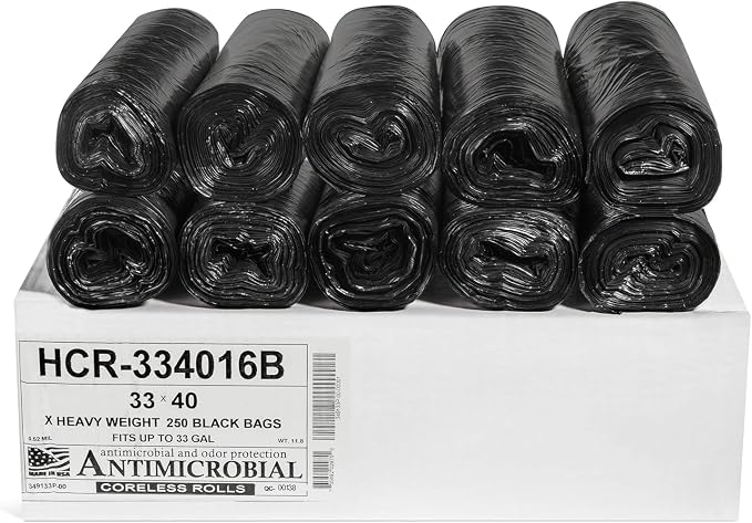 Aluf Plastics 33 Gal Black Trash Bags, 16 Micron (EQ.), 33" x 40" | 250 Count, 16 Micron (eq), Bathroom, Office, Industrial, Commercial, Janitorial, Municipal, Recycling