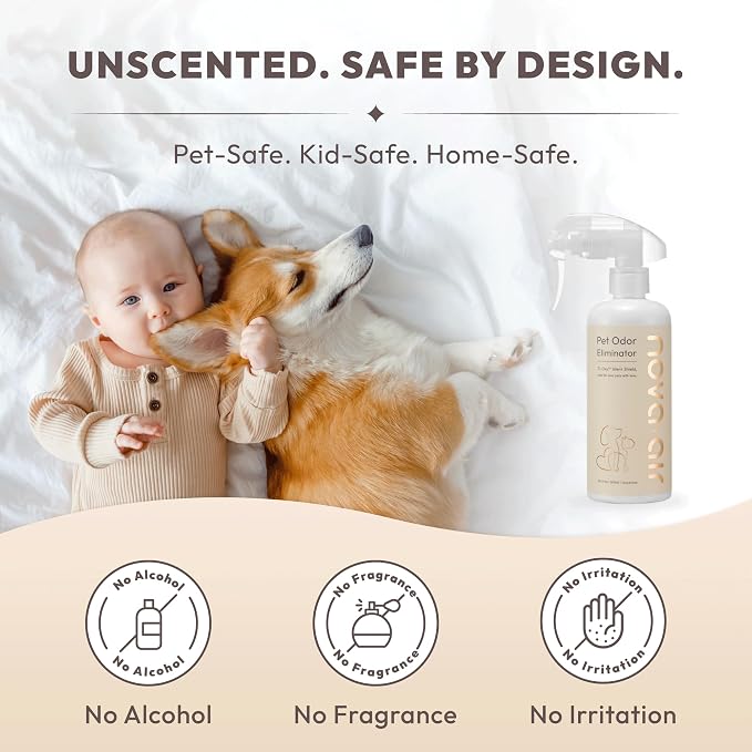 Pet Odor Eliminator Spray for Strong Odor – Cat Litter Box, Dog Urine & Poop Smell Remover | Long-Lasting Mineral Formula | Fragrance-Free, Non-Toxic, Safe for Pets & Kids (10.1 oz)