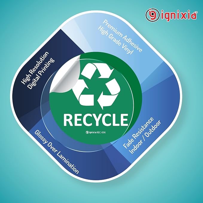IGNIXIA Recycle Stickers for Trash Can, (Pack of 02) 6x6 Inches Large Blue (Green and Black)