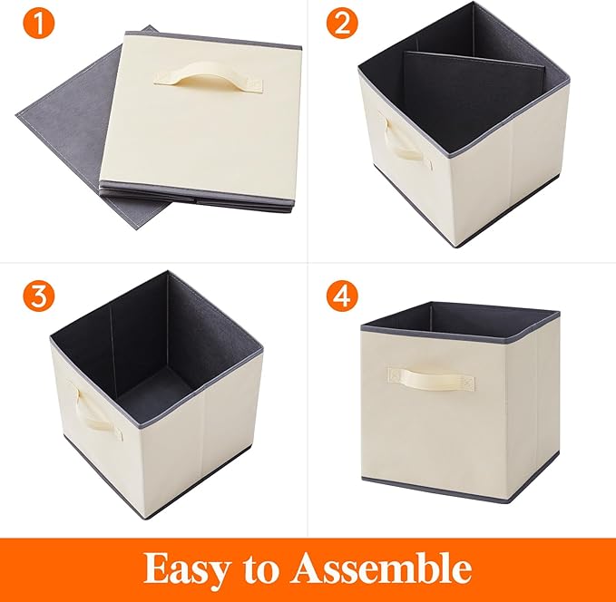 Lifewit Storage Cubes, 11 Inch Organizer Bins, 18L Beige, 12 Packs | Foldable Decorative Fabric Storage Baskets for Organizing Home Organizers with Handles for Shelves, Closet