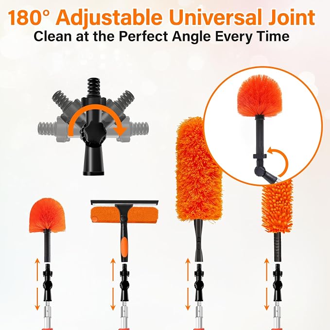 30FT High Reach Duster with Extension Pole 5-24FT, 4-in-1 Cleaning Kit | with Universal Swivel Joint | High Ceiling Fan Cleaner, Cobweb Duster & Window Squeegee for Safe High-Reach Cleaning