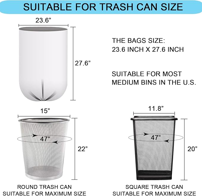 10 Gallon Trash Bags - 18 Micron Ultra Thick Strong Clear Medium Size Garbage Bin Liners for Office Kitchen, Fit 8-10 Gallon, 90 Count