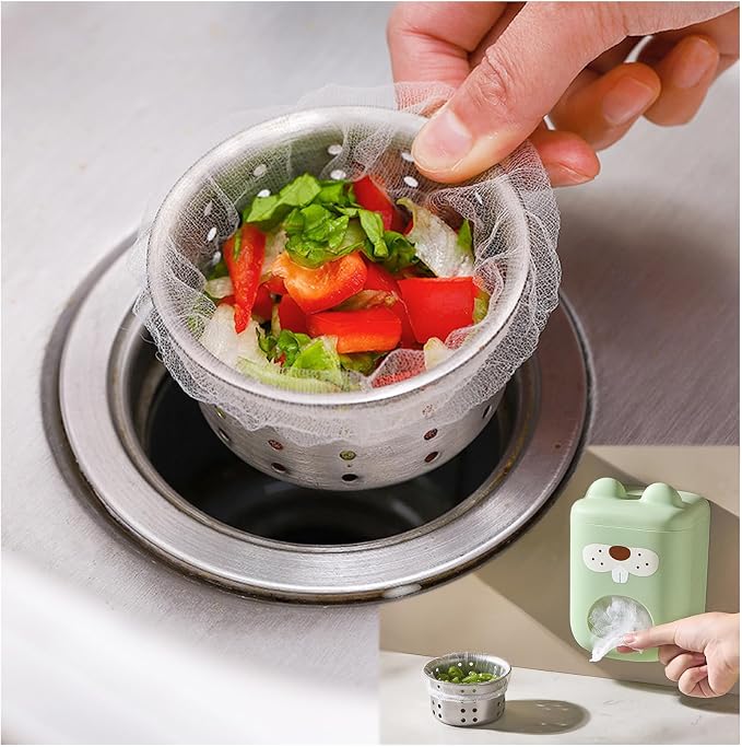 300 Filter Net Bags for Sink Drain Strainer with Storage & Dispenser Box | Anti-Clogging Disposable Drain Dovers Mesh Sink Strainer Sink Trash Catcher Bags for Kitchen,Bath,Tub Drain etc