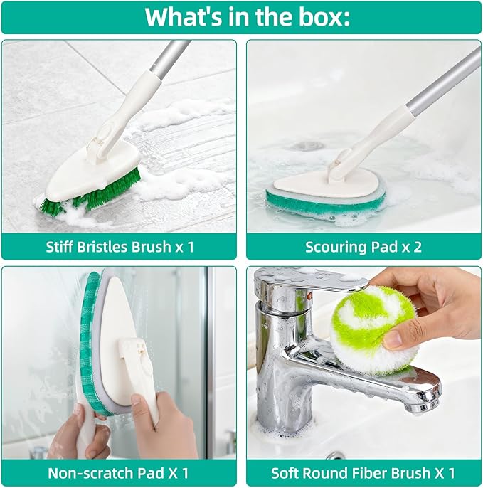 Qaestfy Non-Scratch Scrubber Pads Replacement for Tub and Tile Shower Scrubber - 4 Pack, Compatible with 4-in-1 Bathroom Cleaning Brush, Heavy Duty Scrubbing Pads for Bathtub, Tile, Glass, Shower