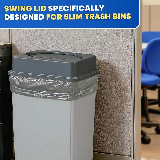 PLASTIC PRINCE Slim Jim Trash Can Lid Replacement, Outdoor Slim Commercial Garbage Can Lid, Swing Rectangular Double Flip Top Lid 23 Gallon Container, 6 Pack, Gray