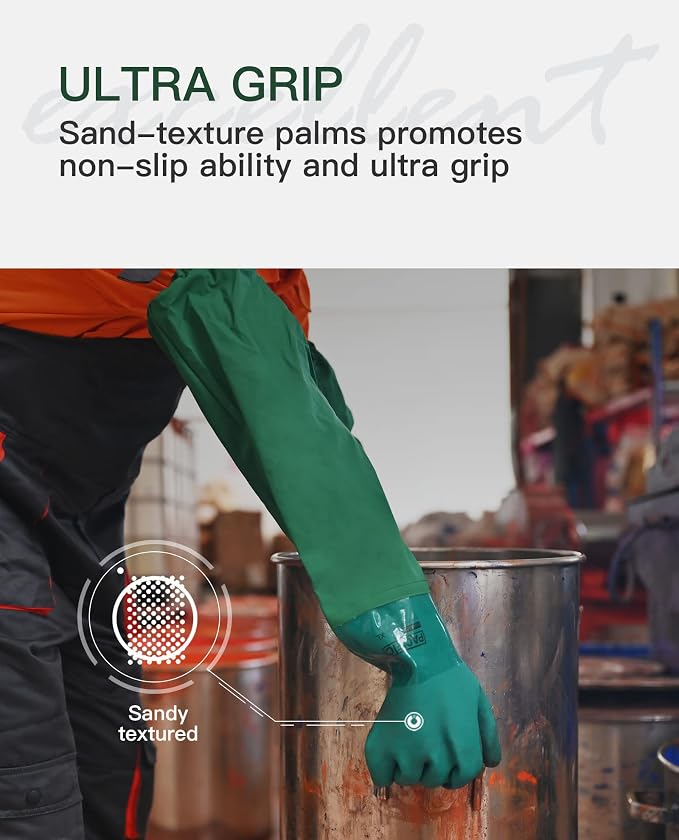 PACIFIC PPE 26 Inch PVC Chemical Resistant Gloves, Waterproof, Reusable | Cotton lined, acid and oil resistant, anti-skid grip, waterproof protection for chemical handling and industrial use