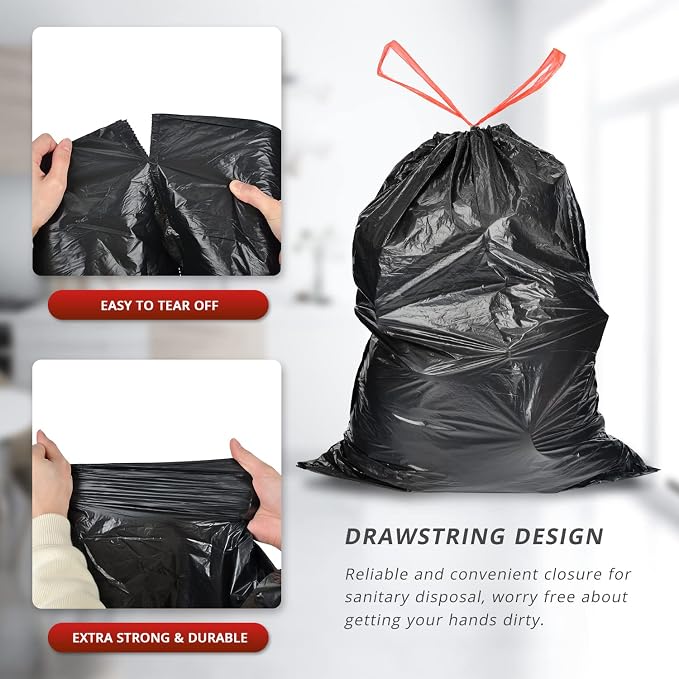 15 Gallon Drawstring Trash Bags, 102 Count, Black | Large, Heavy Duty, Thicken Plastic Tall Kitchen Garbage Bags for Kitchen Office Lawn Yard