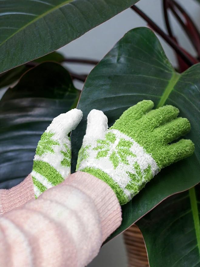 Patelai 3 Pairs Microfiber Dusting Gloves for Plants Leaf, Small | Gray, Orange, Brown,Plant Cleaning Gloves, Reusable Washable Gloves,House Furniture Blinds Dusting