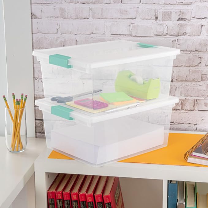 Sterilite Clip Box, Stackable Clear Plastic Bins- Deep, 8-Pack | Storage Containers with Latching Lids for Writing, Arts or Crafts Supplies - Home, Office, Classroom & Workshop Organization