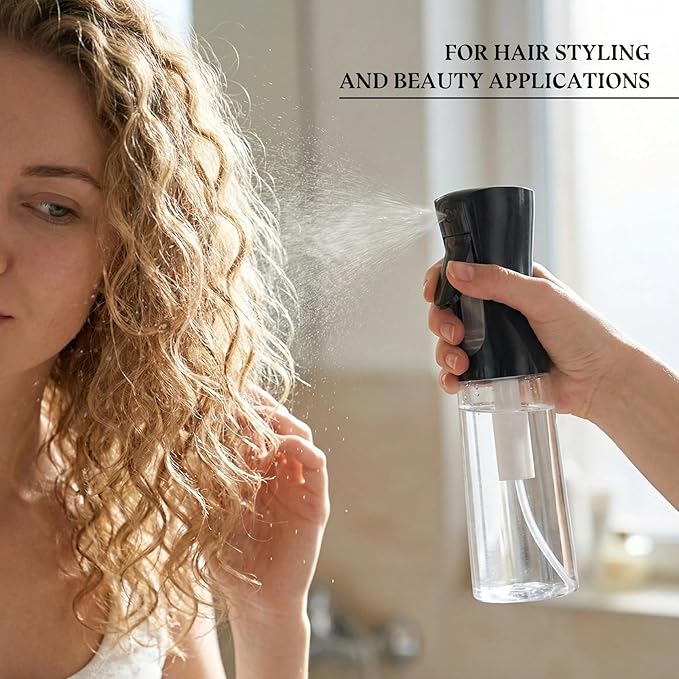 3 Pack Continuous Spray Bottle Atomizing Mister for Hair,Plants,Cleaning,Travel Fine Mist Water Spray Bottles for Styling,Refillable Empty Spray Bottles Black&Transparent (200ml+300ml+500ml)