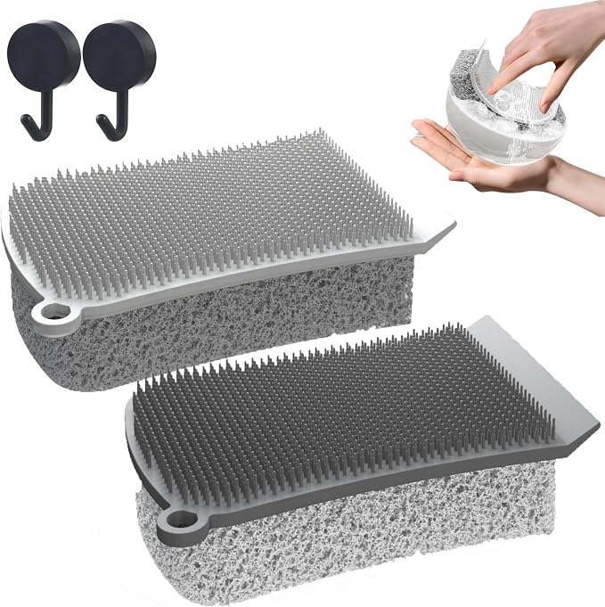 Silicone Dish Scrubber, 3 in 1 Dual Sided Kitchen Silicone Sponge Scrub Brush, Reusable, Fast Dry Dishwasher Safe for Dishes, Pots, Household (2Pcs,Mix)