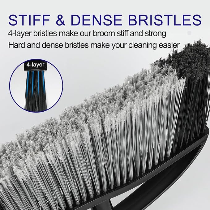 Outdoor Broom 15.7" Wide, Stiff Bristles & Long Handle for Yard | Adjustable 38-53.5" Handle, Wide Sweeping Broom Head, No-Bend Sweeping (Black)
