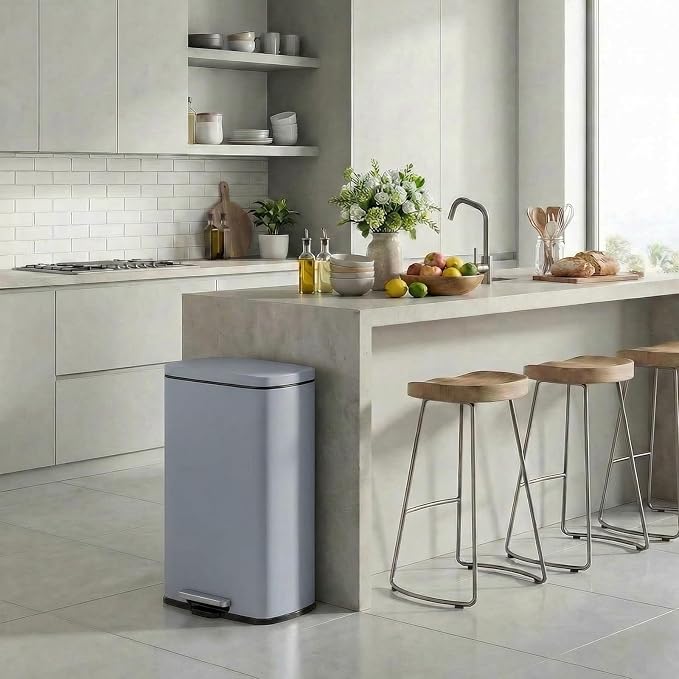 8 Gal Kitchen Trash Can, 30L Recycling or Garbage Bin, with Step-On Pedal | Brushed Stainless Steel Waste Basket, Soft&Quiet Close Dustbin, Removable Inner Bucket, for Home, Office, Living Room