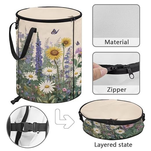 Butterfly 24 Gallon Pop up Trash Can for Camping Collapsible Portable Trash Can with Lid and Handle Waterproof Outdoor Garbage Bin Reusable Storage Bags for Yard Garden Waste
