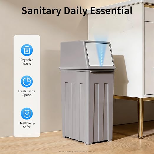 8-Gallon/30L Slim Trash Can with Lid, Modern Kitchen & Office Tall & Narrow Garbage Bin, Odor-Proof Large Capacity, Flap Cover for Home, Bathroom, Outdoor (Grey)