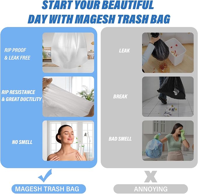 8 Gallon Trash Bags Strong, Magesh Small Trash Bags 6-8 Gallon 85 Count, Medium Garbage Bags Unscented, Leakage-Free for Bathroom Kitchen Office Trash Can, Clear, 30L