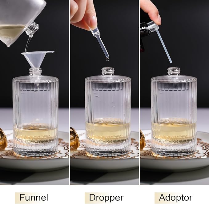 50ml/1.7 Oz Glass Perfume Spray Bottle Empty Perfume Atomizer | Refillable Perfume Cologne Spray Bottle Fine Mist with 3 Kinds of Perfume Dispenser